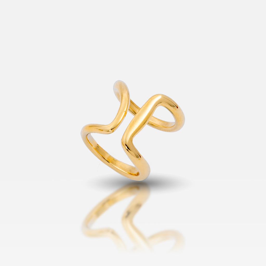 Organic curved gold plated stainless steel ring
