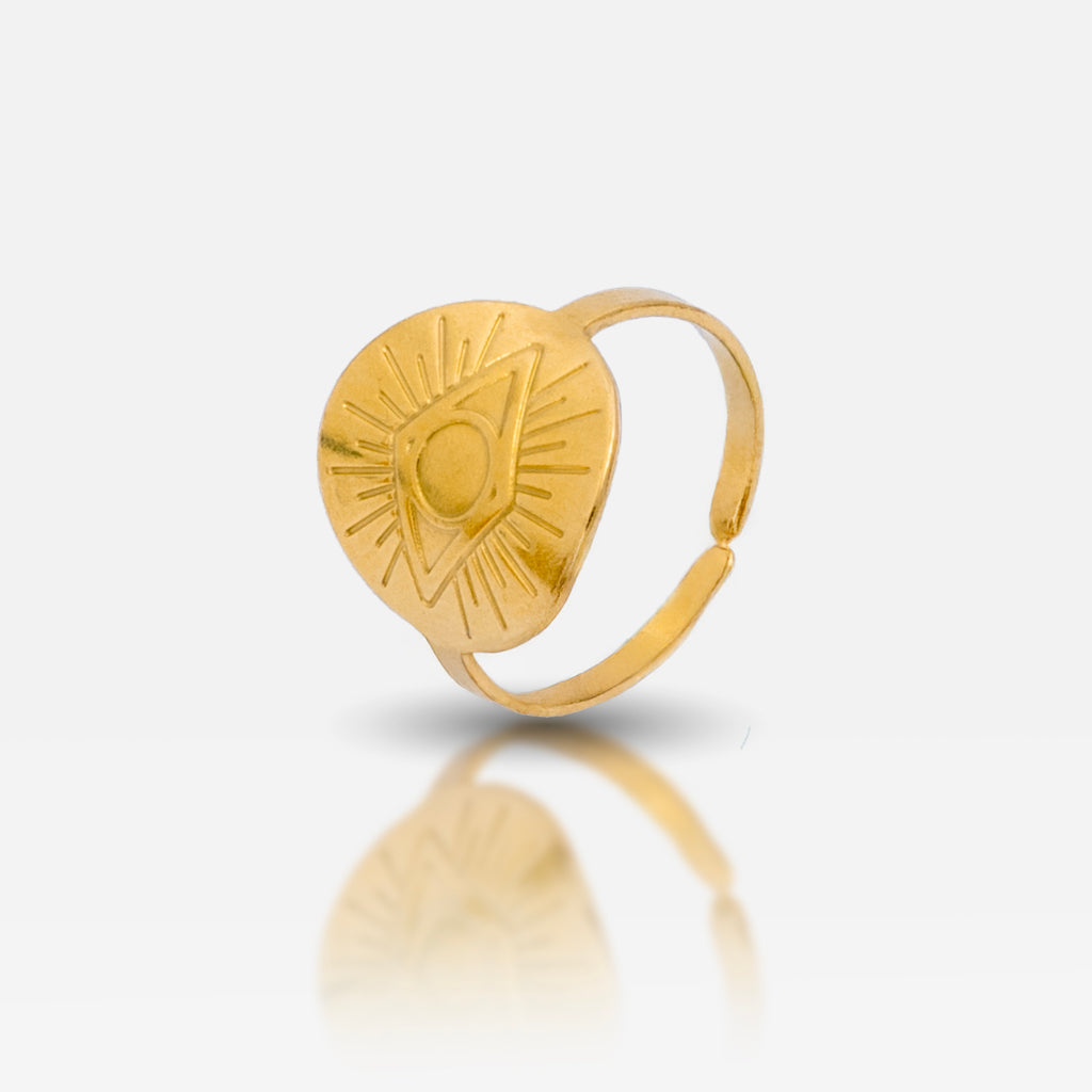  Celestial sun 18K gold plated signet ring
