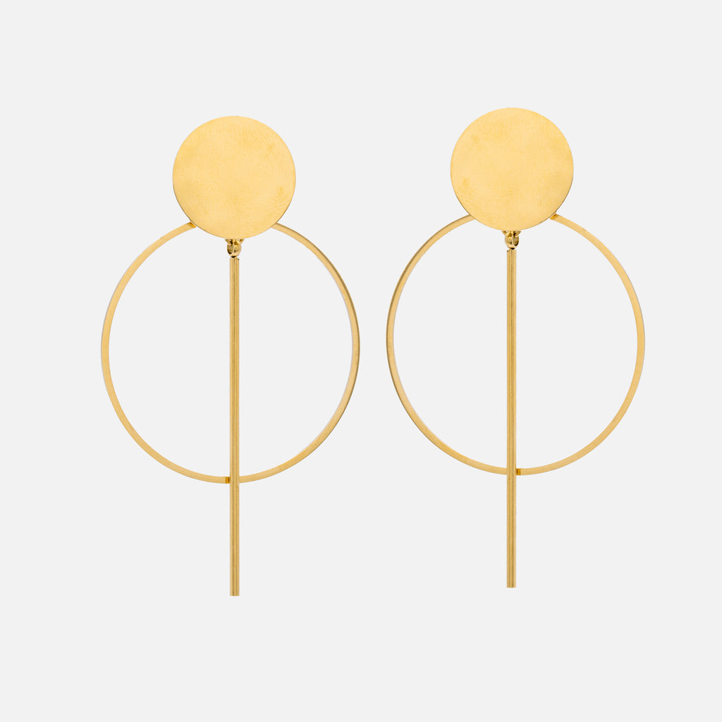 Minimal circle 18K gold plated drop earrings
