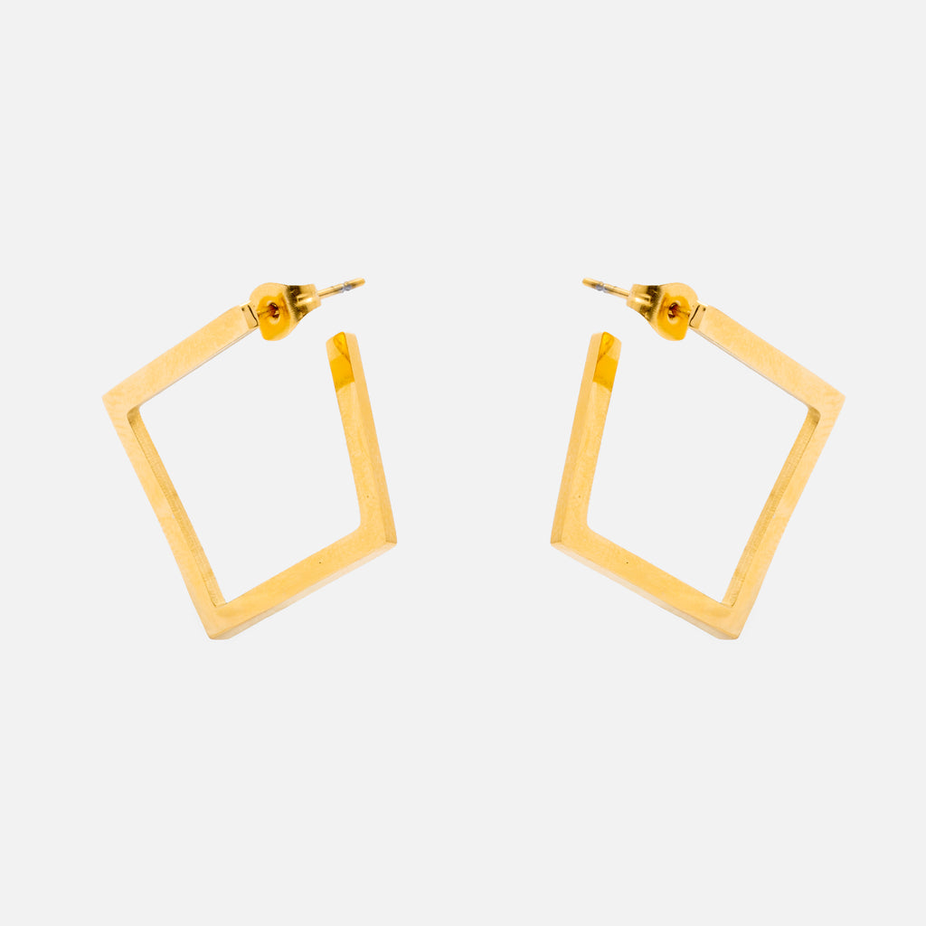 Minimal 18K gold-plated geometric square earrings made of stainless steel, waterproof, tarnish-free, hypoallergenic jewelry
